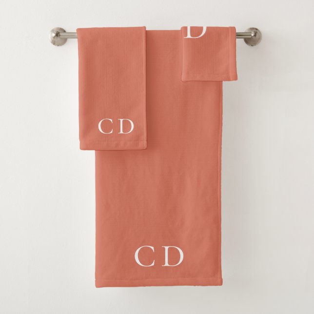 Terracotta dusty earth monogram initials bath towel set (Insitu)