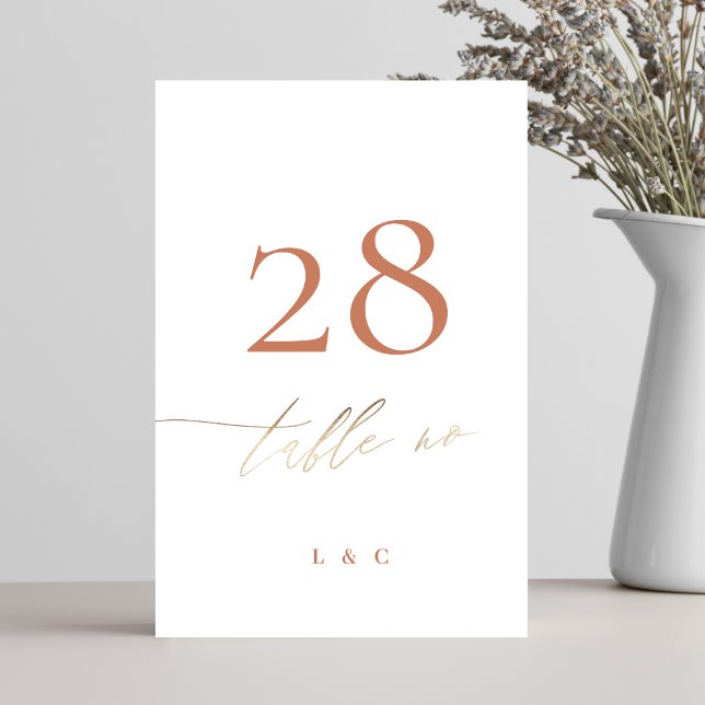 Terracotta Dusty Orange Elegant Boho Gold Wedding Table Number (Creator Uploaded)