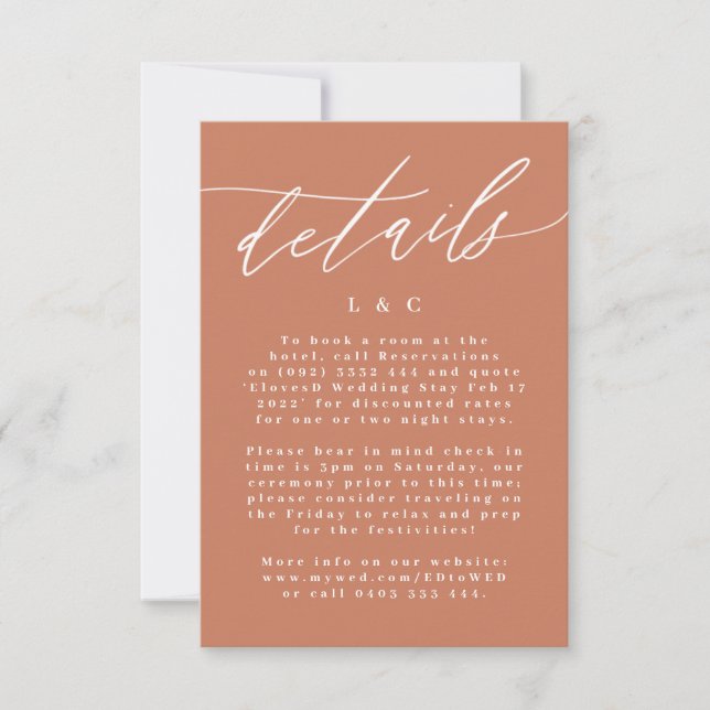 Terracotta Dusty Orange Elegant Boho White Wedding RSVP Card (Front)