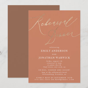 Terracotta Dusty Orange Elegant Wedding Rehearsal Invitation
