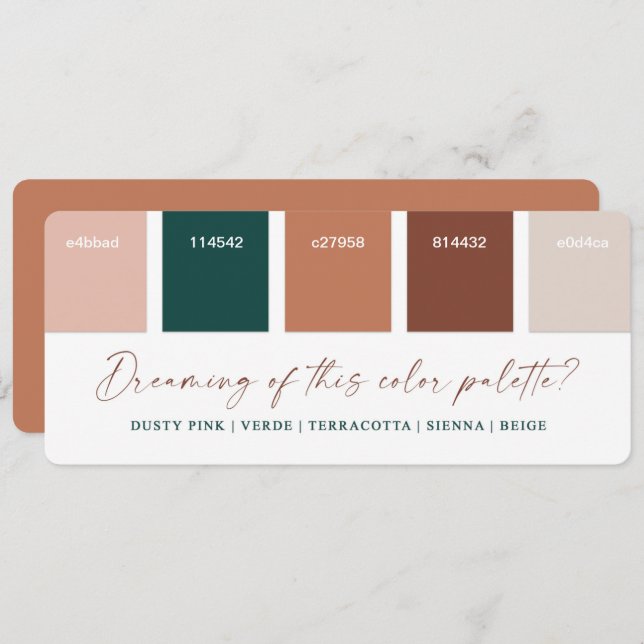 Terracotta & Dusty Pink Wedding Colour Palette Car Invitation (Front/Back)