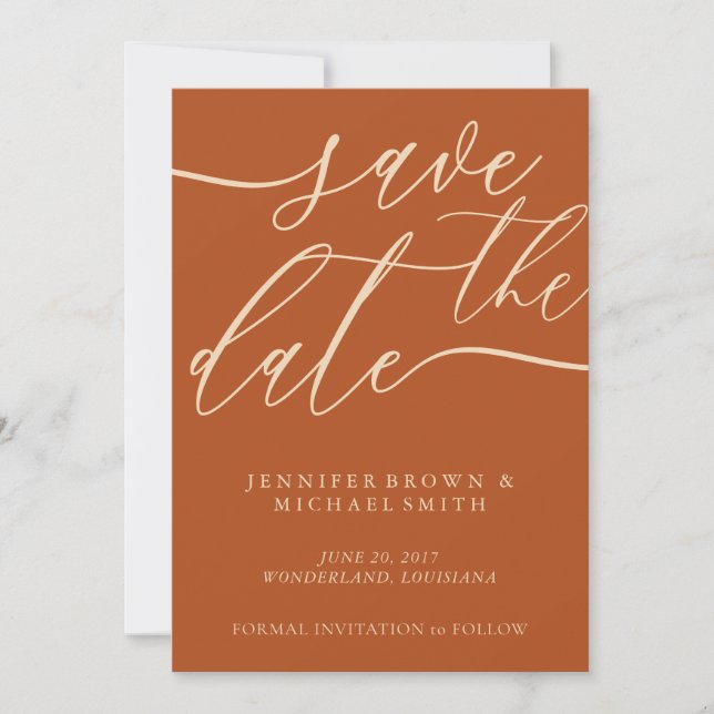Terracotta Earth Save Date Photo Calligraphy Save The Date (Front)