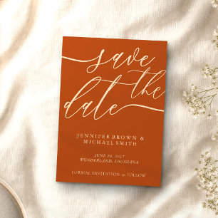 Terracotta Earth Save Date Photo Calligraphy Save The Date