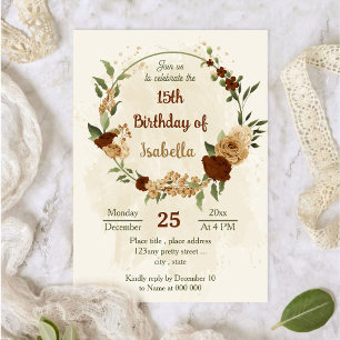 terracotta earth tone floral birthday invitation