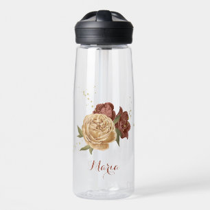 terracotta earth tone floral greenery name water bottle