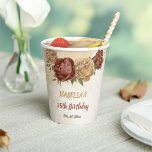 terracotta earth tone floral greenery paper cups