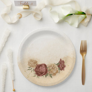 terracotta earth tone floral greenery paper plates