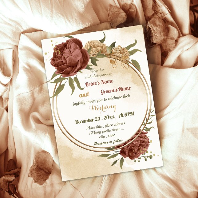 terracotta earth tone floral greenery wedding invitation (Creator Uploaded)