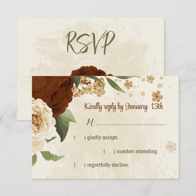 terracotta earth tone floral greenery wedding RSVP card (Front/Back)
