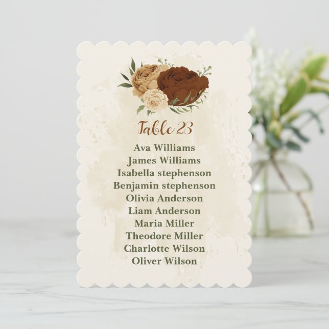 terracotta earth tone floral seating chart card (Standing Front)