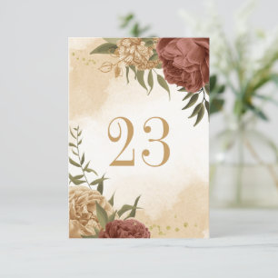 terracotta earth tone floral table number