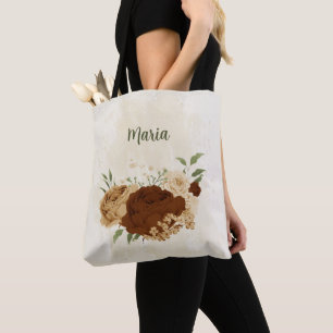terracotta earth tone floral tote bag
