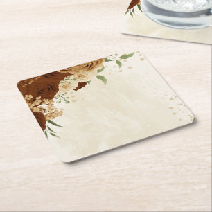 terracotta earth tone floral wedding square paper coaster