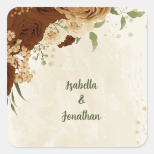 terracotta earth tone floral wedding square sticker