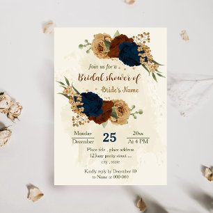 terracotta earth tone navy floral bridal shower invitation