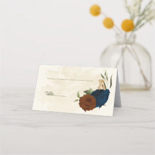 terracotta earth tone navy floral greenery wedding place card