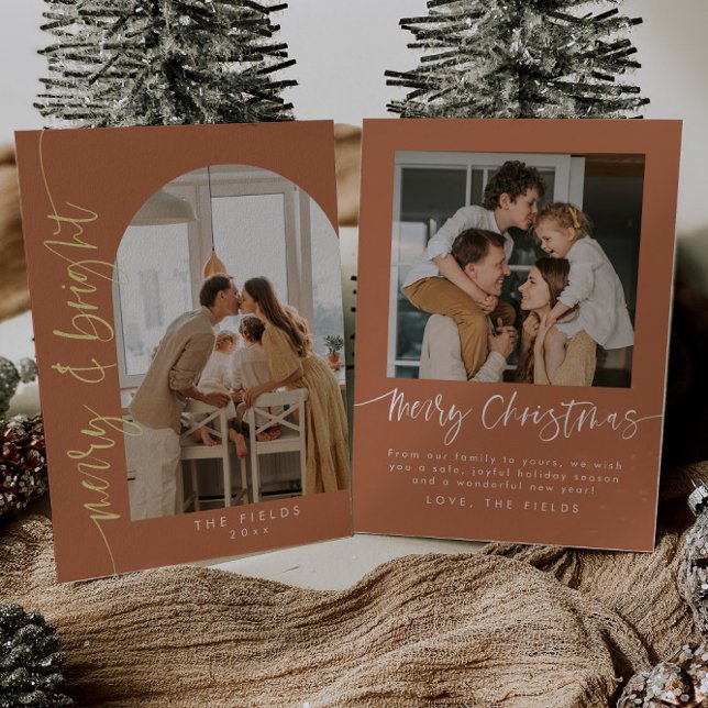 Terracotta Earth Tone Photo Christmas Foil Holiday Card (Creator Uploaded)