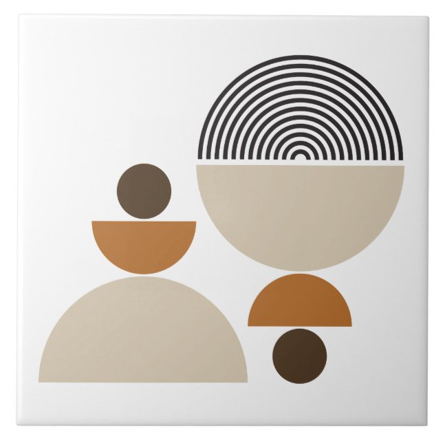 Terracotta Earth Tone Shapes Boho Ceramic Tile (Front)