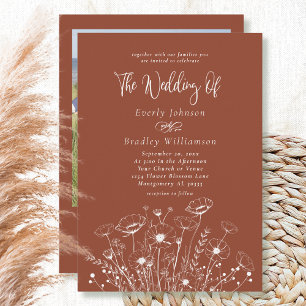 Terracotta Earth Tone Wildflower Script Wedding  Invitation