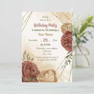 terracotta earthy floral greenery birthday party invitation