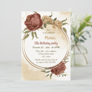 terracotta earthy floral greenery birthday party invitation