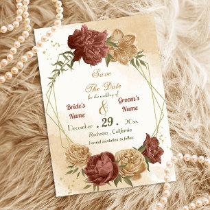 terracotta earthy floral greenery save the date