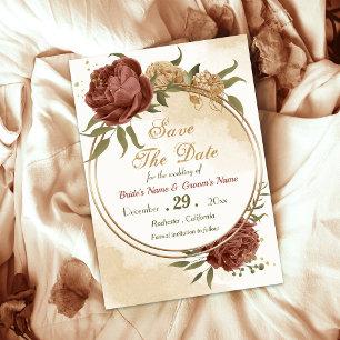 terracotta earthy floral greenery save the date