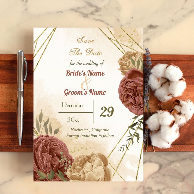 terracotta earthy floral greenery save the date (Creator Uploaded)