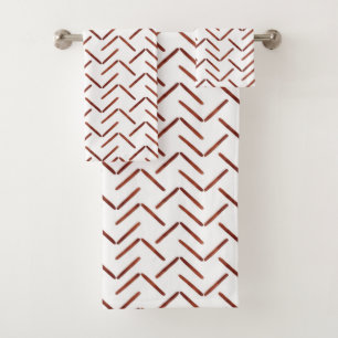 Terracotta Earthy Tone Boho Geometric Pattern  Bath Towel Set
