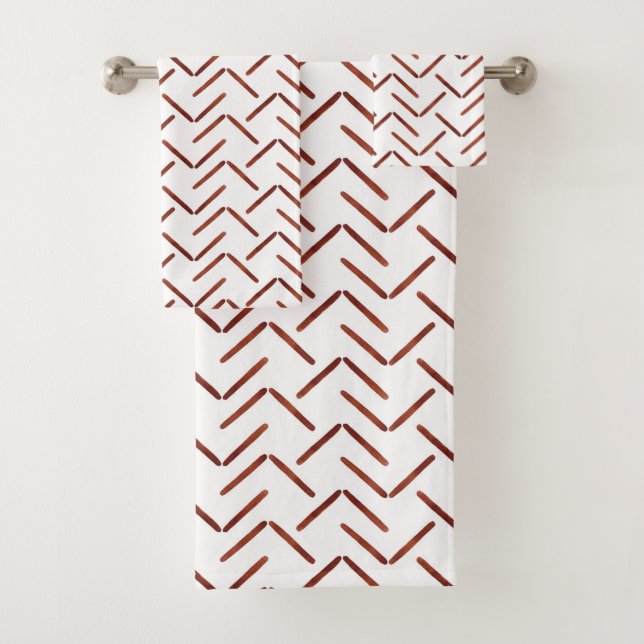 Terracotta Earthy Tone Boho Geometric Pattern  Bath Towel Set (Insitu)