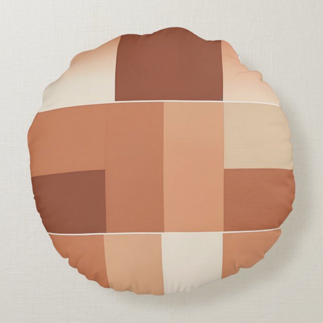 Terracotta earthy tones checkerboard AI art  Round Cushion (Back)