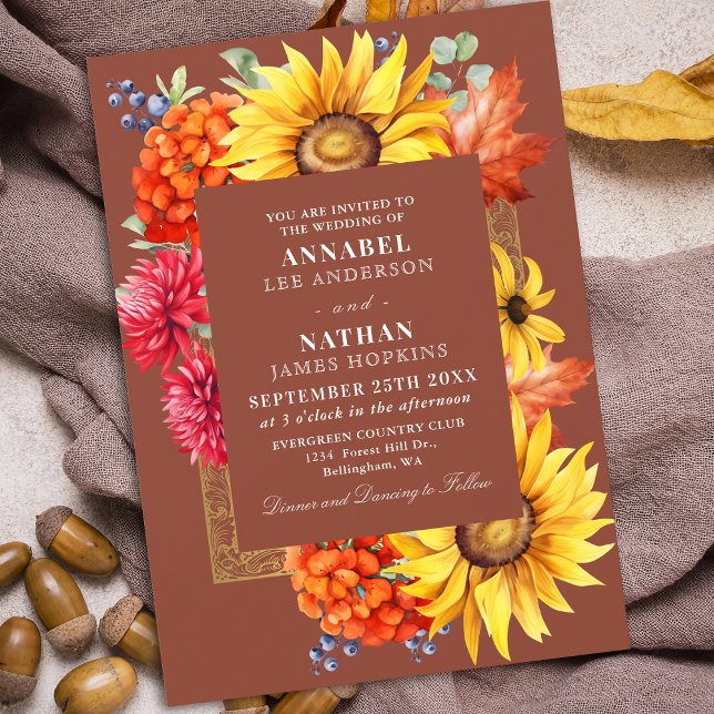 Terracotta Elegant Autumn Watercolor Floral  Invitation (Creator Uploaded)