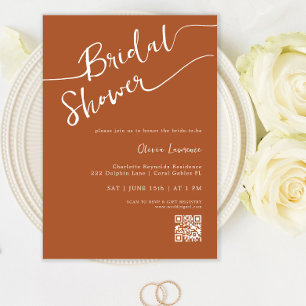 Terracotta Elegant Calligraphy Bridal Shower Invitation