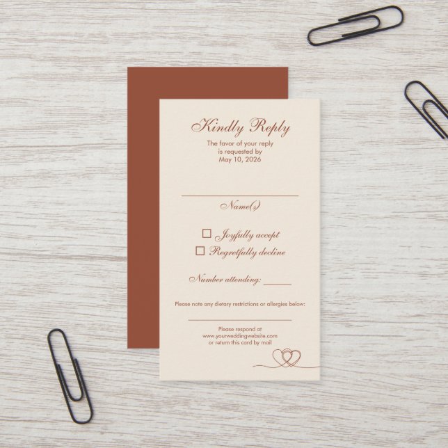 Terracotta Elegant Calligraphy Wedding RSVP Card (Front/Back In Situ)