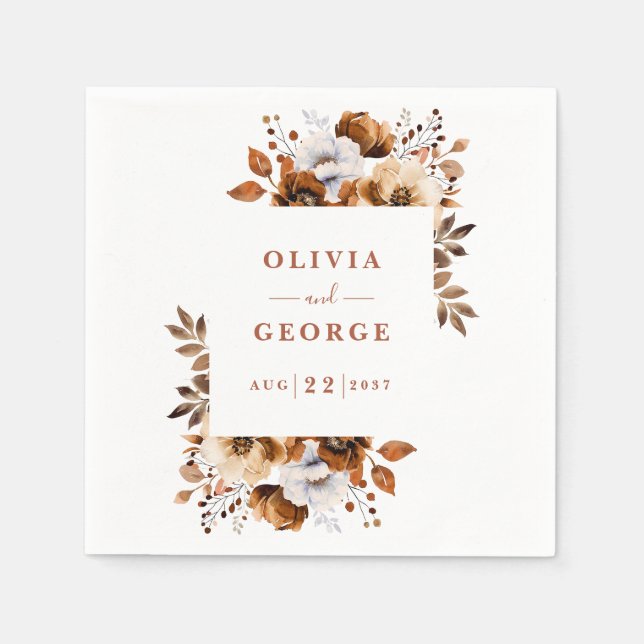 Terracotta Elegant Country Floral Wedding Napkin (Front)