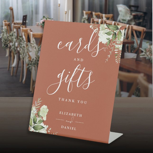 Terracotta Elegant Floral Greenery Cards And Gifts Pedestal Sign (Terracotta Elegant Floral Greenery Cards And Gifts Pedestal Sign)