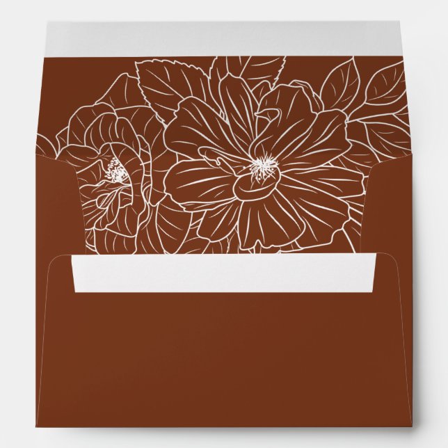 Terracotta Elegant Floral Sketch Wedding Envelope (Back (Bottom))