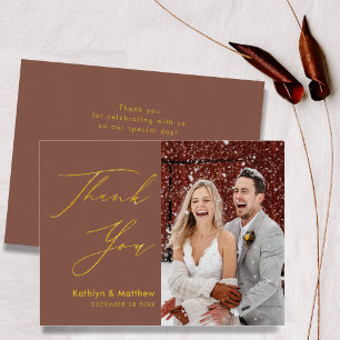 Terracotta Elegant Gold Script Modern Wedding Thank You Card