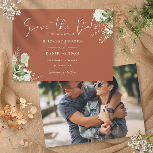 Terracotta Elegant Greenery Floral Photo Wedding Save The Date