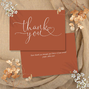 Terracotta Elegant Heart Script Thank You Card