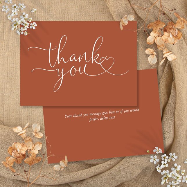 Terracotta Elegant Heart Script Thank You Card (Terracotta Elegant Heart Script Thank You Card)