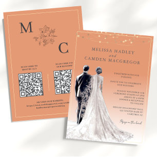 Terracotta Elegant Modern QR Code Wedding Invitation