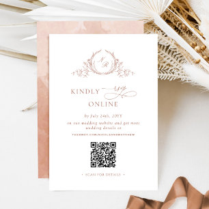Terracotta Elegant Monogram RSVP Online QR Code Enclosure Card