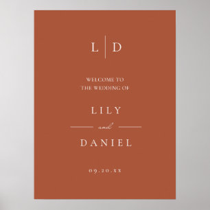 Terracotta Elegant Monogram Wedding Welcome Sign