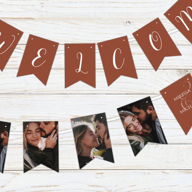 Terracotta Elegant Photo Calligraphy Script Simple Bunting (Terracotta simple calligraphy script bunting flag. )
