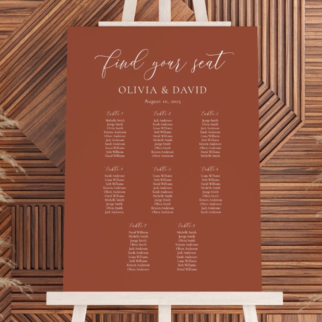 Terracotta Elegant Script 8 table Seating Chart (Creator Uploaded)