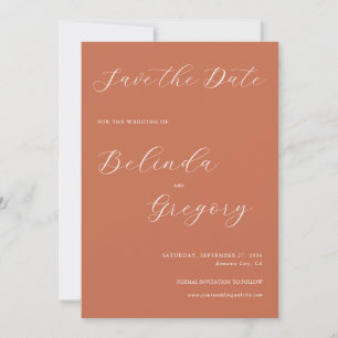 Terracotta Elegant Script Calligraphy Wedding Save The Date