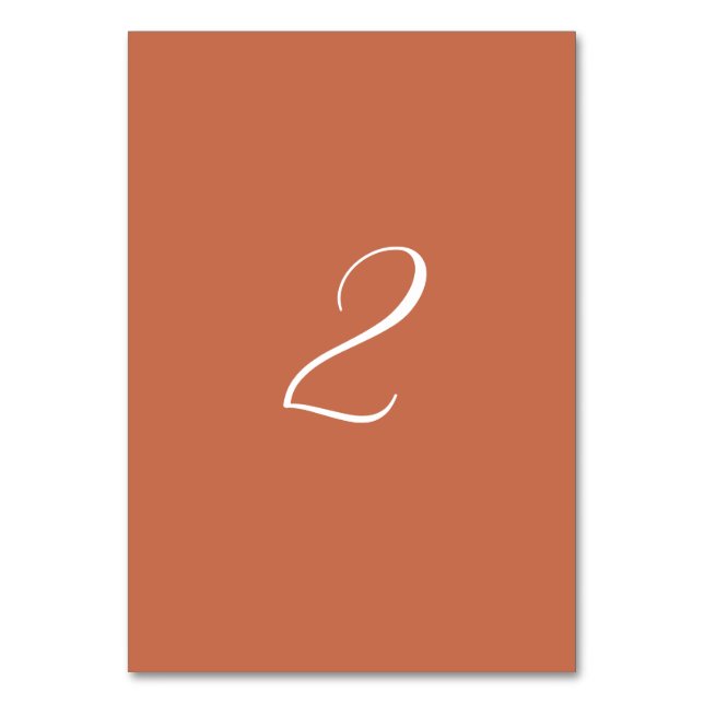 Terracotta Elegant Script Calligraphy Wedding Table Number (Front)