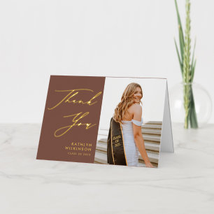 Terracotta Elegant Script Graduation Thank You Foil Greeting Card