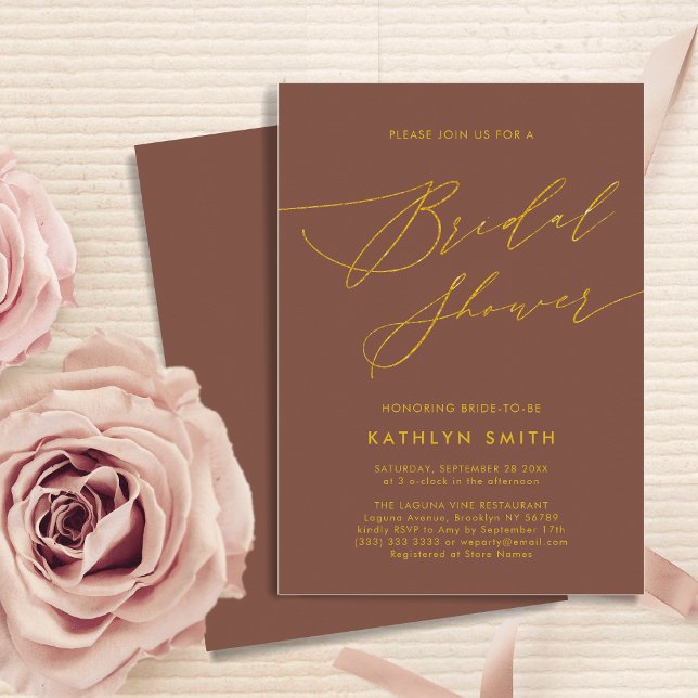 Terracotta Elegant Script Modern Bridal Shower Invitation (Creator Uploaded)